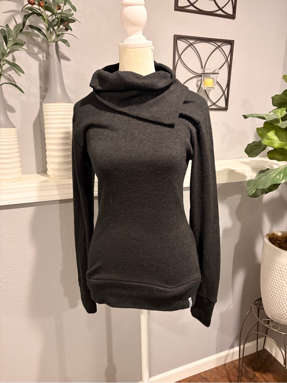 Kavu Black Asymmetrical Cowl Neck Sweater